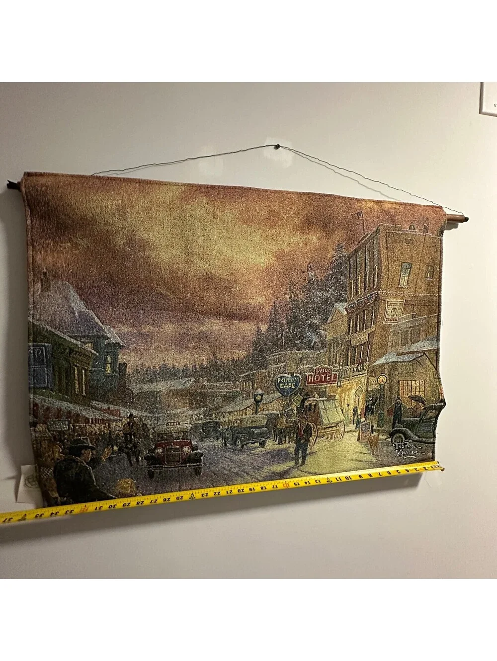 Thomas Kinkade Fiber Optic Christmas o Main Street Tapestry Wall Hanging Picture